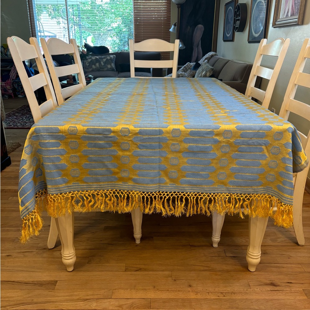 New Handwoven Table Cover Bed Cover from India by Natraj with Fringe